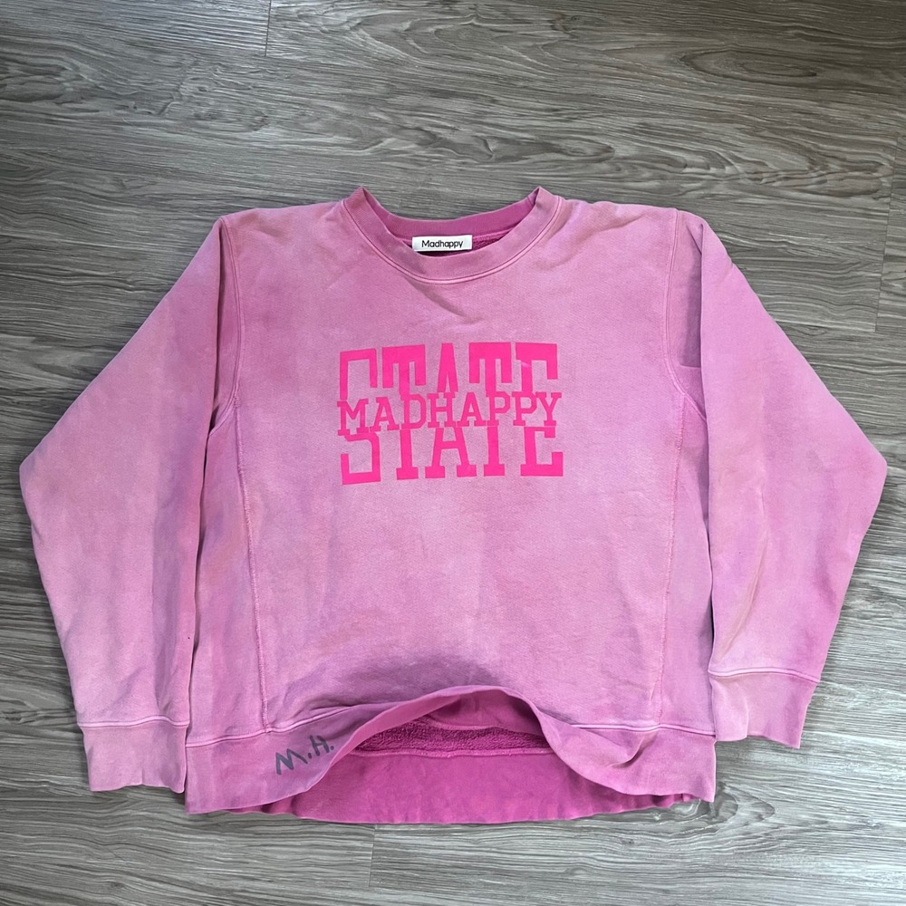Madhappy State Sweatshirt Mens Medium Pink Graphic Pullover Crewneck 100% Cotton